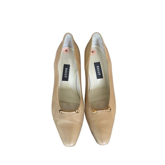 Bally Womens Tan Leather Style Flex Gold Knot Cone Heel Pump Size 8.5 - Picture 2 of 6